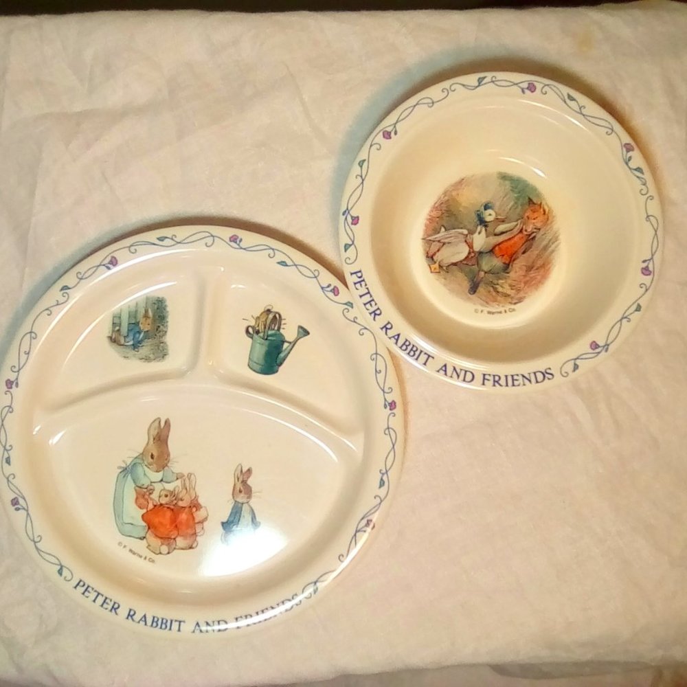 Child toddler set of Peter Rabbit bunny Easter dishes